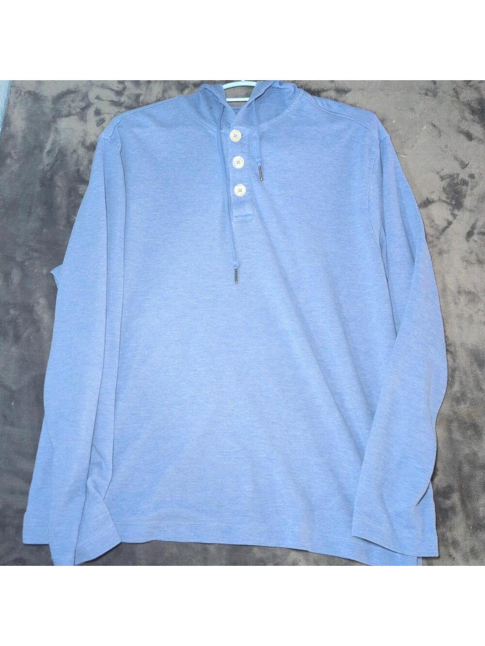 Mizzen + Main Henley Hoodie Cotton Modal Mens Medium Blue Performance Pullover